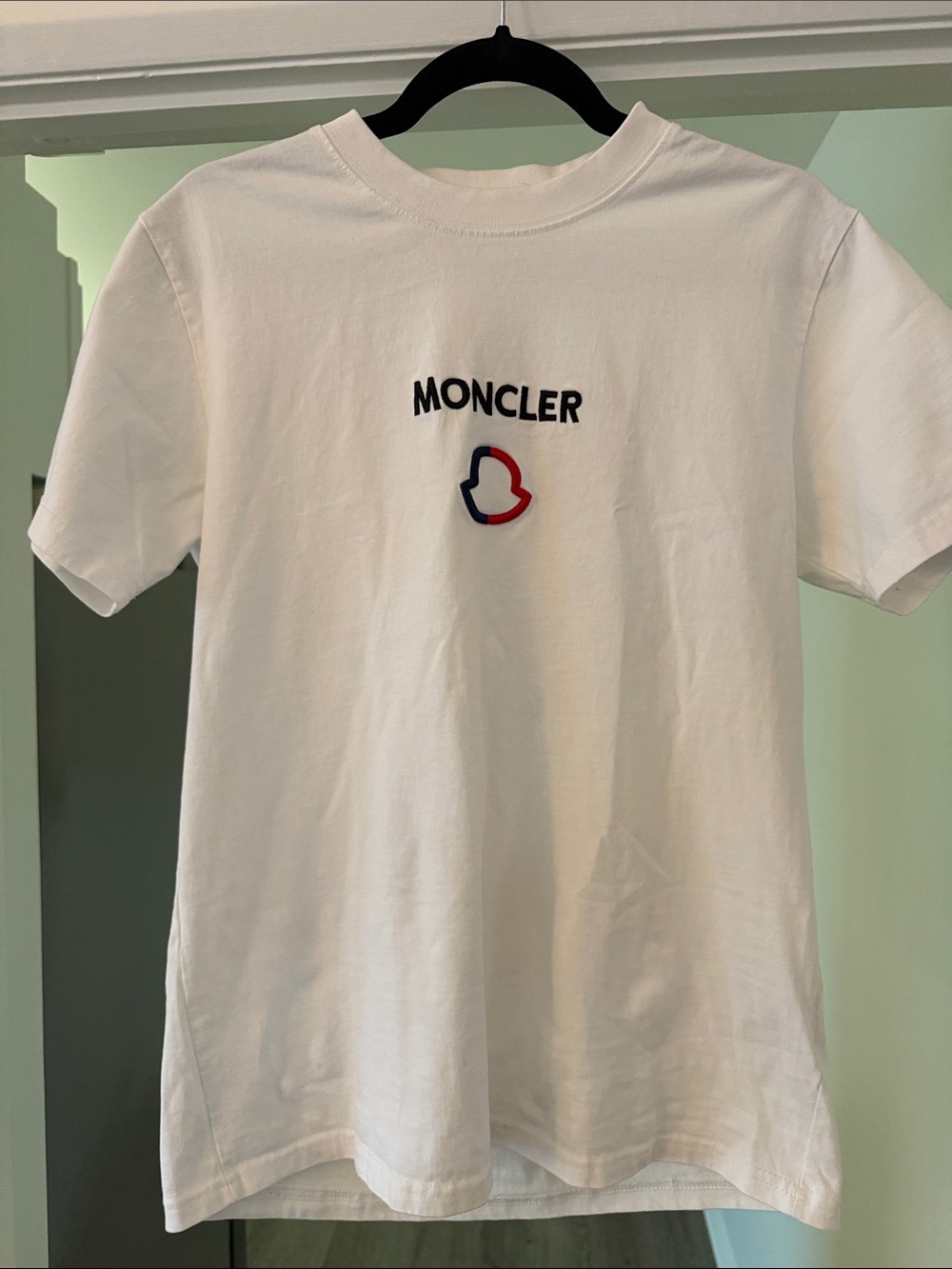 Moncler White Tee with Red & Navy Logo